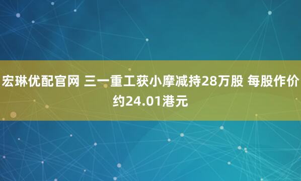 宏琳优配官网 三一重工获小摩减持28万股 每股作价约24.01港元